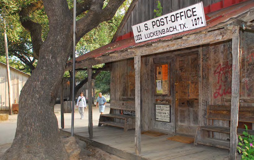 The general store at Luckenbach Texas has been a water hole gathering spot for decades to visitors and locals of the region. Today it is a popular gift shop for Texas memorabilia and the popular Luckenbach logo t-shirts.