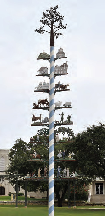 The history of Fredericksburg, since its founding in 1846, plays out on the branches of the Maibaum, located on Marktplatz.