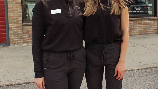 Hanna Beardsley (left) and Carly Revard (right) have been busy this summer helping customers at the new Cosmetic Skin $ Laser Center in Suttons Bay that opened in June. Enterprise photo by Brian Freiberger