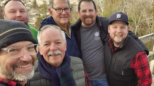 Dale Manty and six of his adventurous friends and relatives enjoyed a long weekend In Omena. From left to right, they are Bryan Berghoef, Adam Manty (back), Dale Manty, Dan Smith, Brent Miller and Aaron Werner. Courtesy of Dale Manty