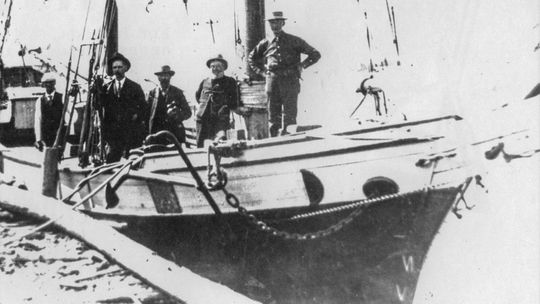Schooner Sophia Formica was owned by John (Jack) Anderson when she came to Dan Carter’s dock in Greilickville. Anderson did extensive fishing off the Beaver Island and also loaded his schooner with catches from other fishermen. Photo courtesy of the Leelanau Historical Society