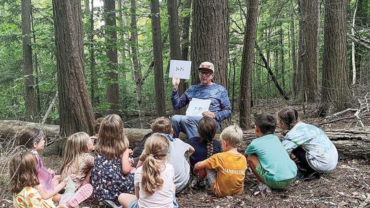 Kids participating in the Pathfinder School’s forest kindergarten program are pictured last year. Since being introduced, the program has helped not only foster a love and curiosity for the outdoors among kindergarten students, but it has also led to academic achievements. Courtesy photo