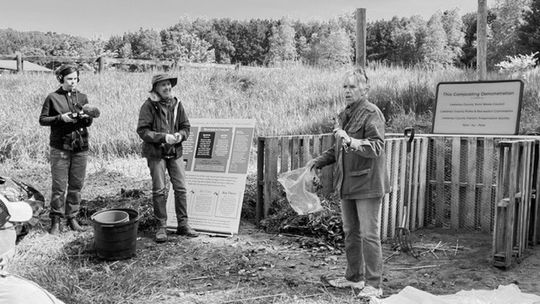 Kate Thornhill, founder and caretaker of Leo Creek Preserve in Suttons Bay, led a backyard composting workshop at the Leelanau County Poor Farm last week. Courtesy photo