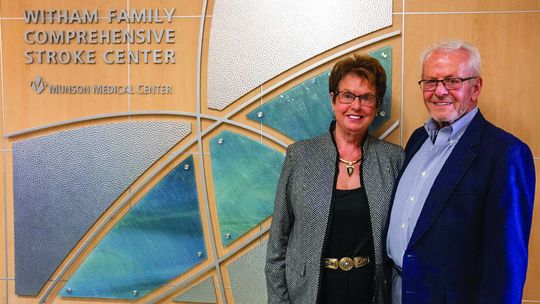 Marilyn and Richard Witham, part-time Leelanau County residents for the last 20 years, are pictured on Monday at Munson Medical Center’s new name unveiling ceremony for its comprehensive stroke center. The Witham’s $2.5 million donation will help further support the stroke center’s technol...