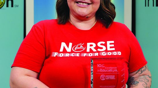 Samantha TwoCrow, Suttons Bay Public Schools Indigenous Education director, is the recipient of the Michigan Lottery Excellence in Education award. Courtesy photo