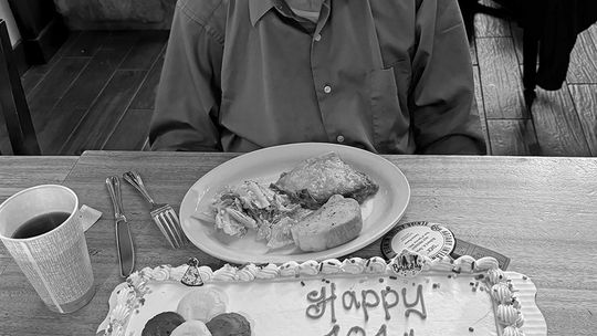 The Suttons Bay-Leelanau County Rotary Club celebrated the 104th birthday of member, Dick Grout, on Thursday. Grout was among soldiers who landed on the beaches of Normandy on D-Day, June 6, 1944. Photo courtesy of Steve Stanton