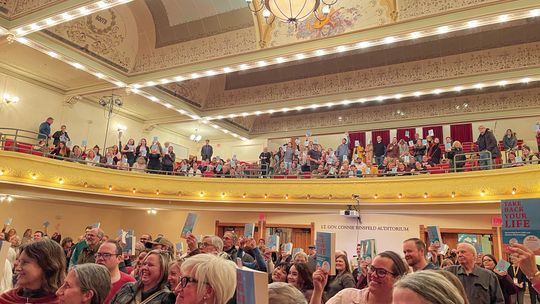 The City Opera House was packed Thursday evening, with about 430 tickets sold, plus 190 others tuned in via livestream for the National Writers Series event. Enterprise photo by Meakalia Previch-Liu