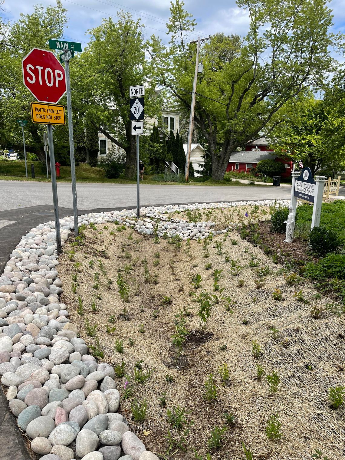 The newest rain garden addition to the Village of Northport, which is located at the corner of Main and Waukazoo Street, was completed last week. Enterprise photo by Meakalia Previch-Liu