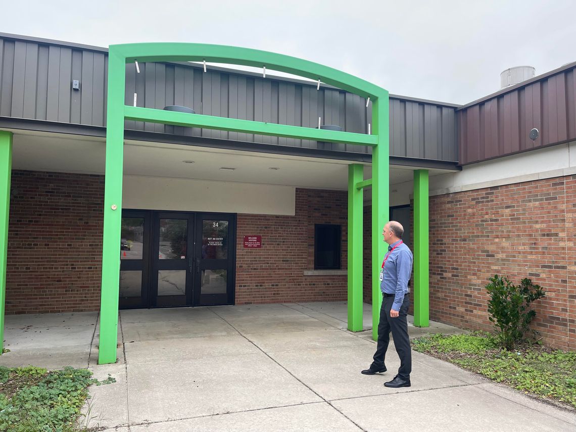 An entrance into the north building of Suttons Bay Public Schools is pictured, one of several currently not in use by students in the district. Enterprise photo by Meakalia Previch-Liu