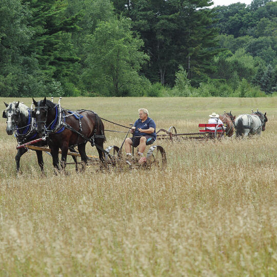 Horse-drawn farm implements were demonstrated at the Port Oneida Fair.