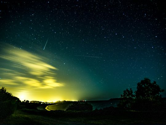 Something Fell from the Sky in the Field. Police are Investigating the Details starry night